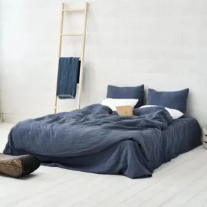 100% Organic Flax Linen Washed Bedding Set - Dark Blue