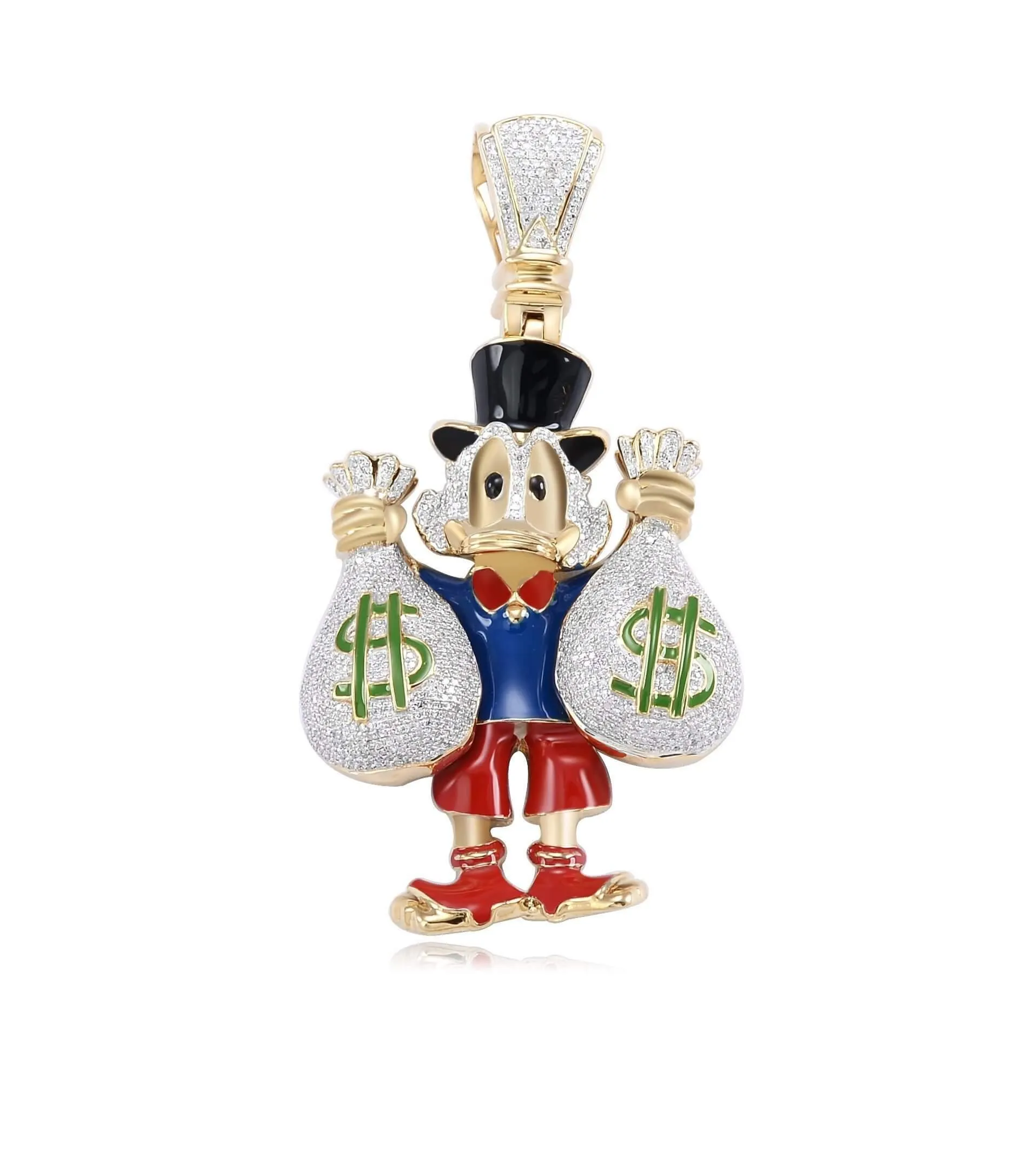 10KY 3.75CTW DIAMOND DUCK WITH MONEY BAGS PENDANT