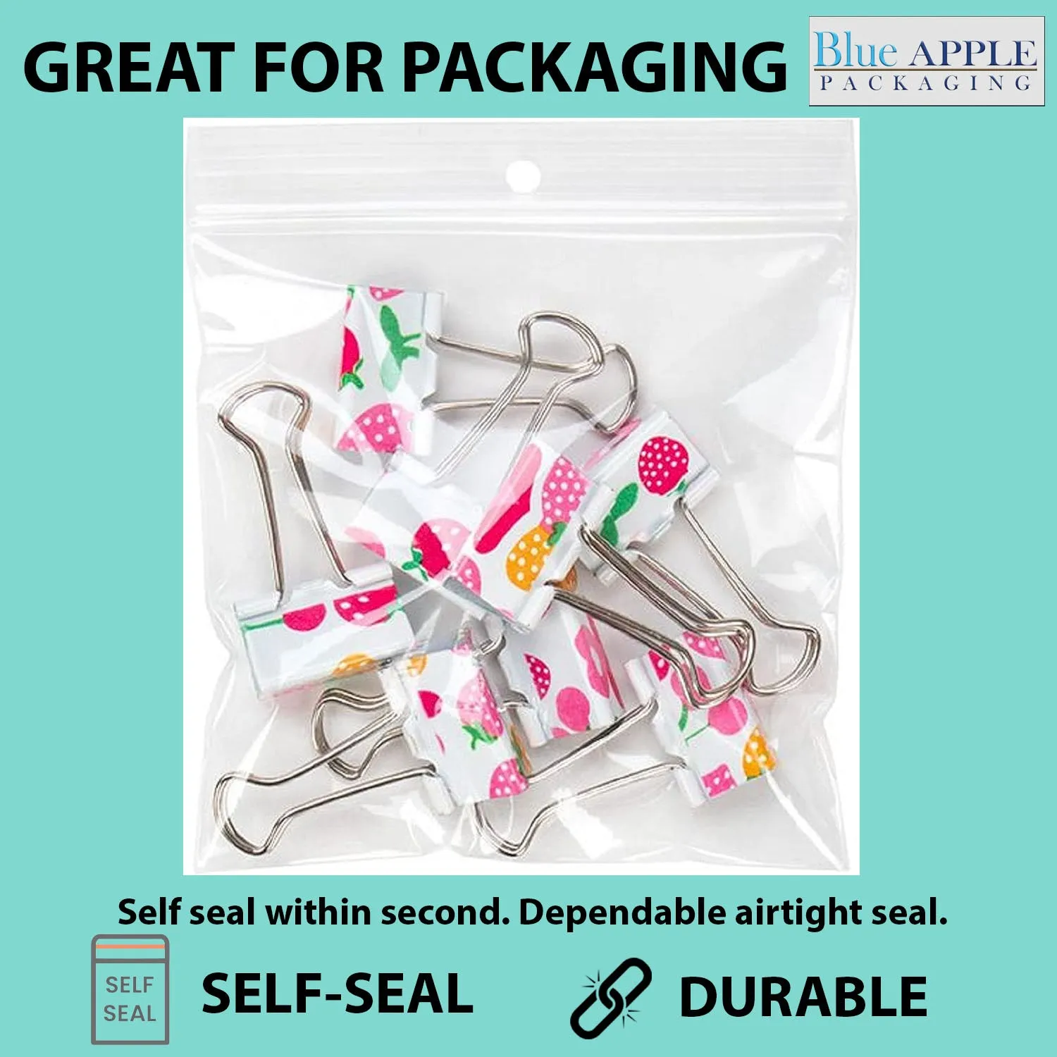 10X12 inches Reclosable Poly Bags with Hang Hole 4 Mil (LDPE) Single Track Zipper
