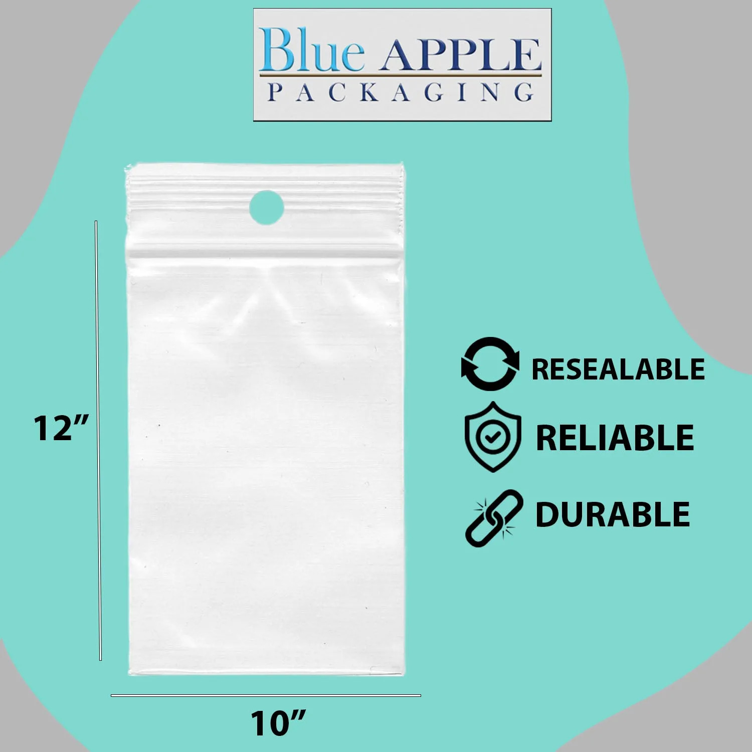 10X12 inches Reclosable Poly Bags with Hang Hole 4 Mil (LDPE) Single Track Zipper