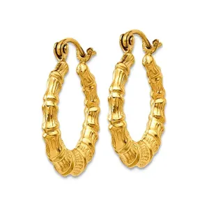 14k Gold Bamboo Hoop Earrings, Small 1/2 inch or 13mm Diameter