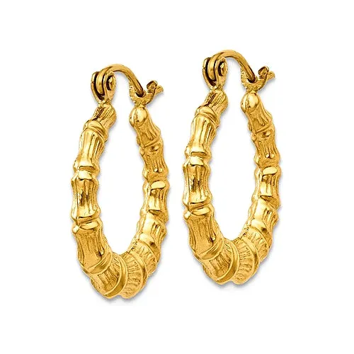 14k Gold Bamboo Hoop Earrings, Small 1/2 inch or 13mm Diameter
