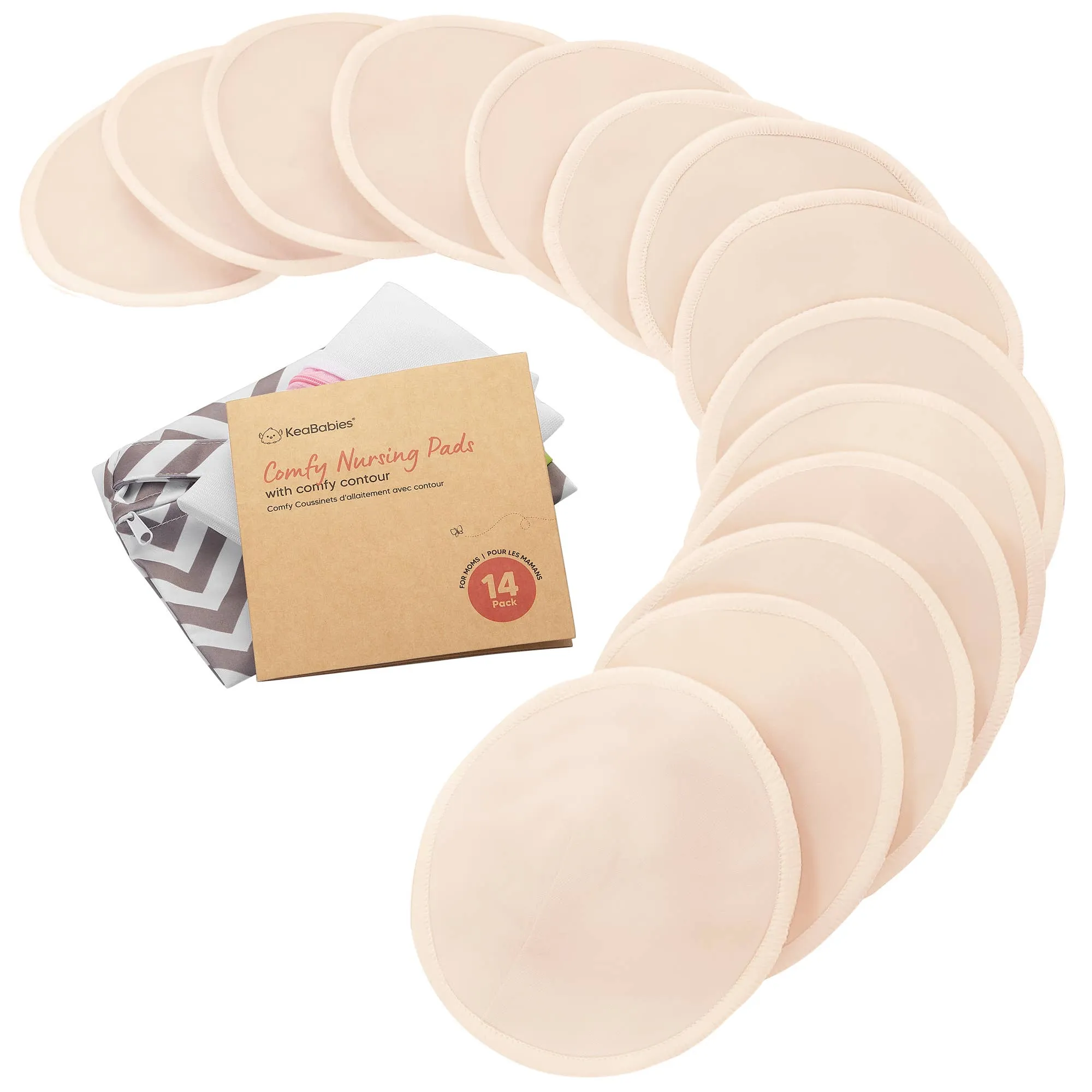 14pk Comfy Organic Nursing Pads, Reusable Breastfeeding Pads