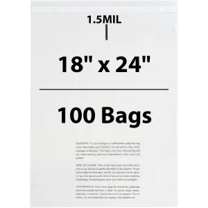 18X24 Inches Poly Bags With Suffocation Warning  1.5 Mil Lip and Tape