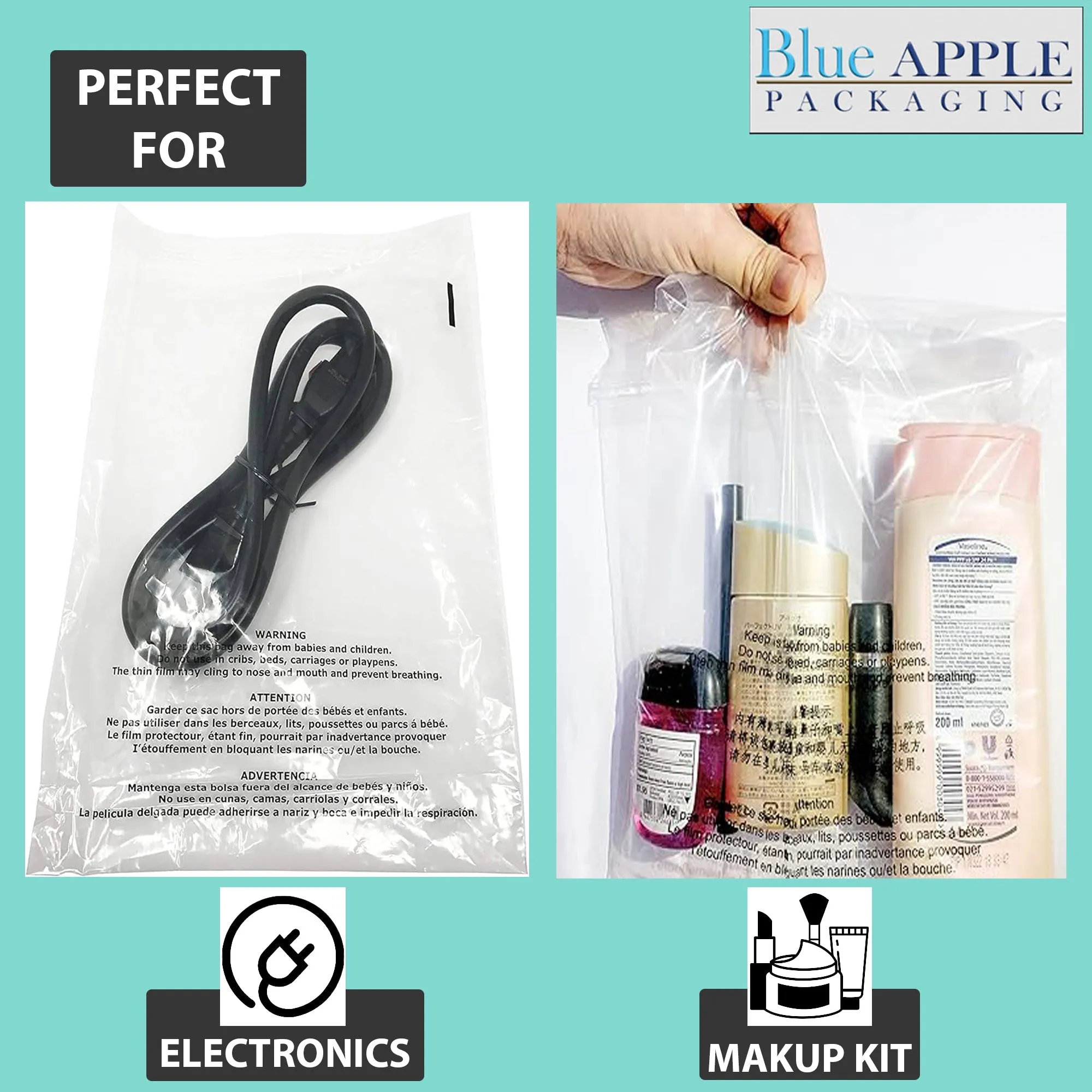 18X24 Inches Poly Bags With Suffocation Warning  1.5 Mil Lip and Tape