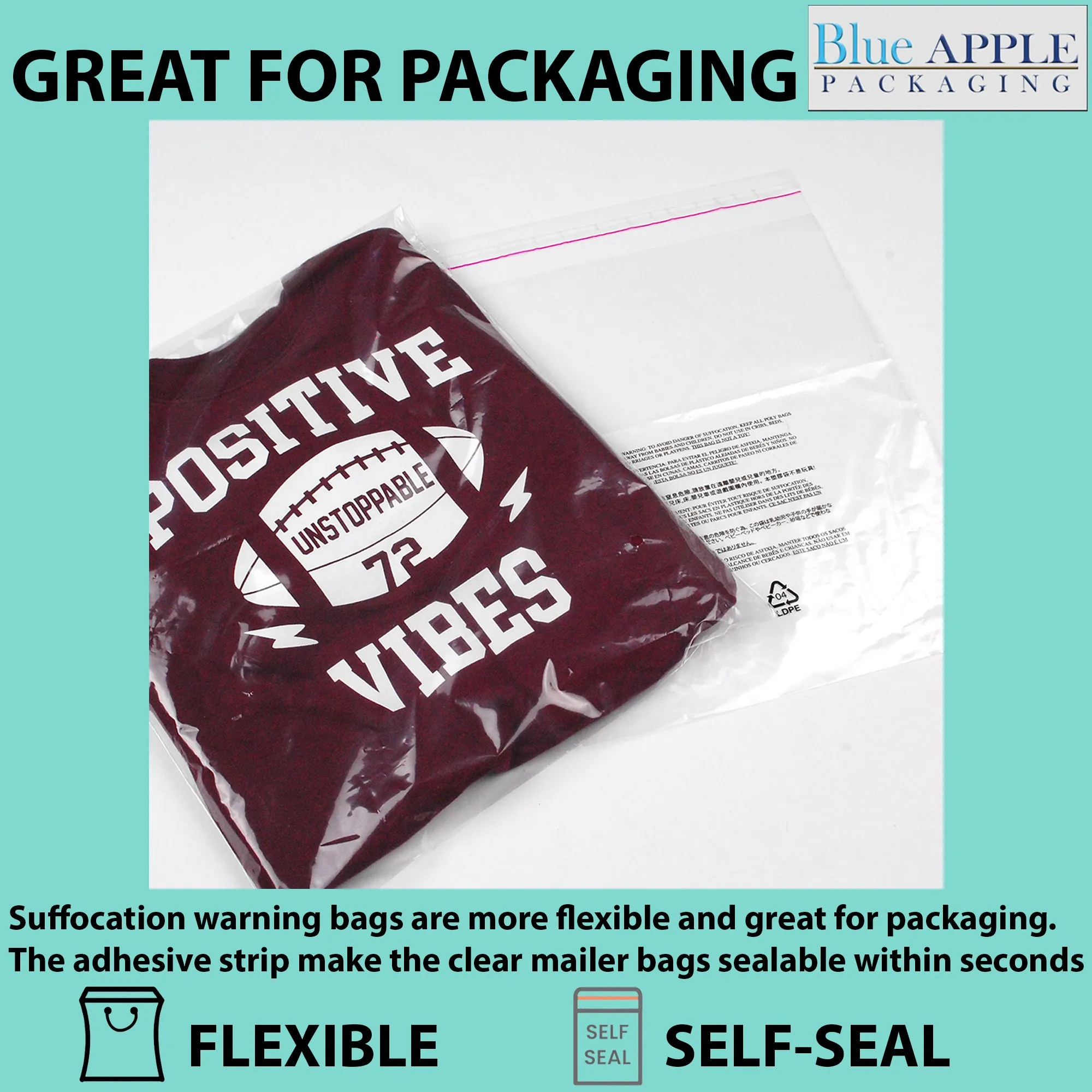 18X24 Inches Poly Bags With Suffocation Warning  1.5 Mil Lip and Tape