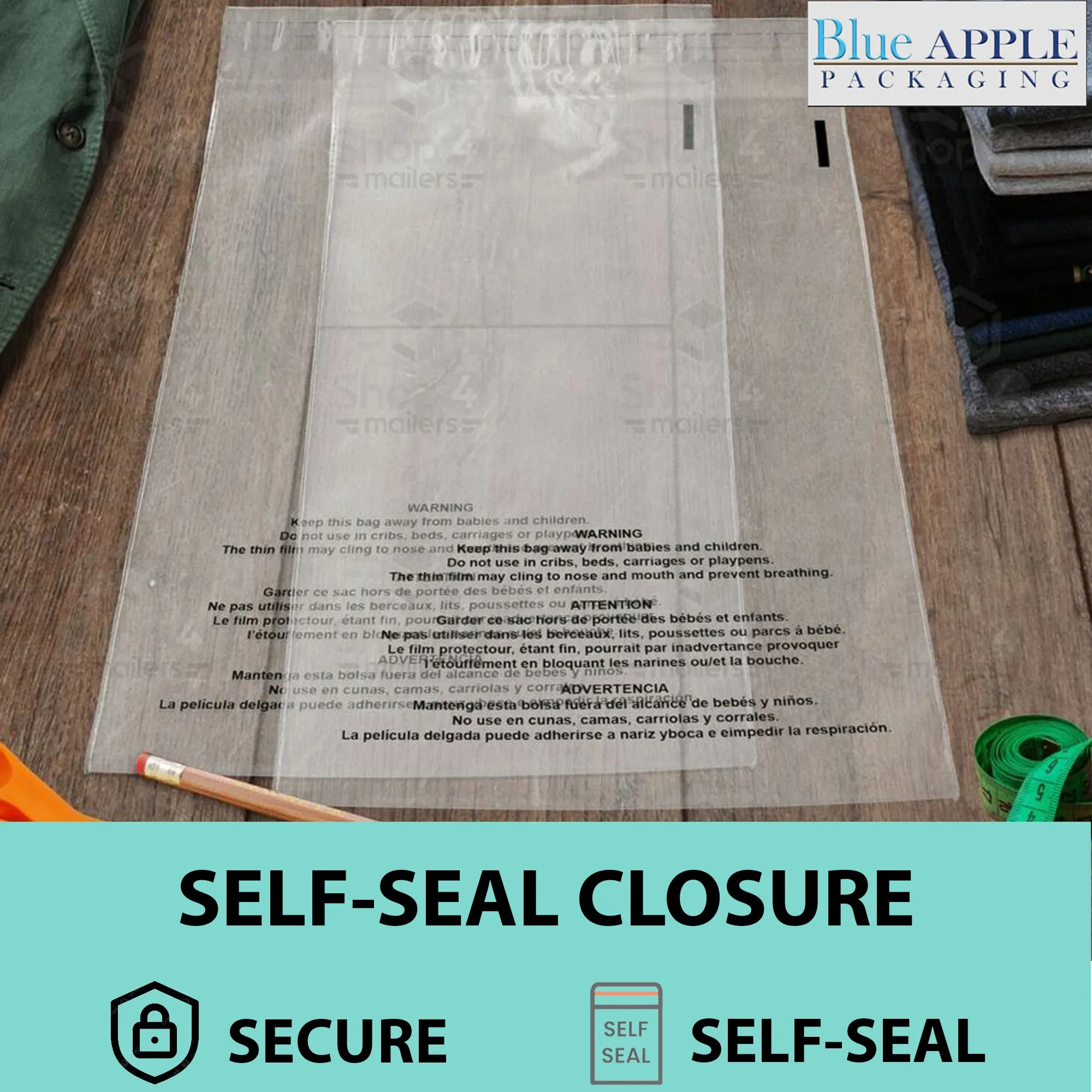 18X24 Inches Poly Bags With Suffocation Warning  1.5 Mil Lip and Tape
