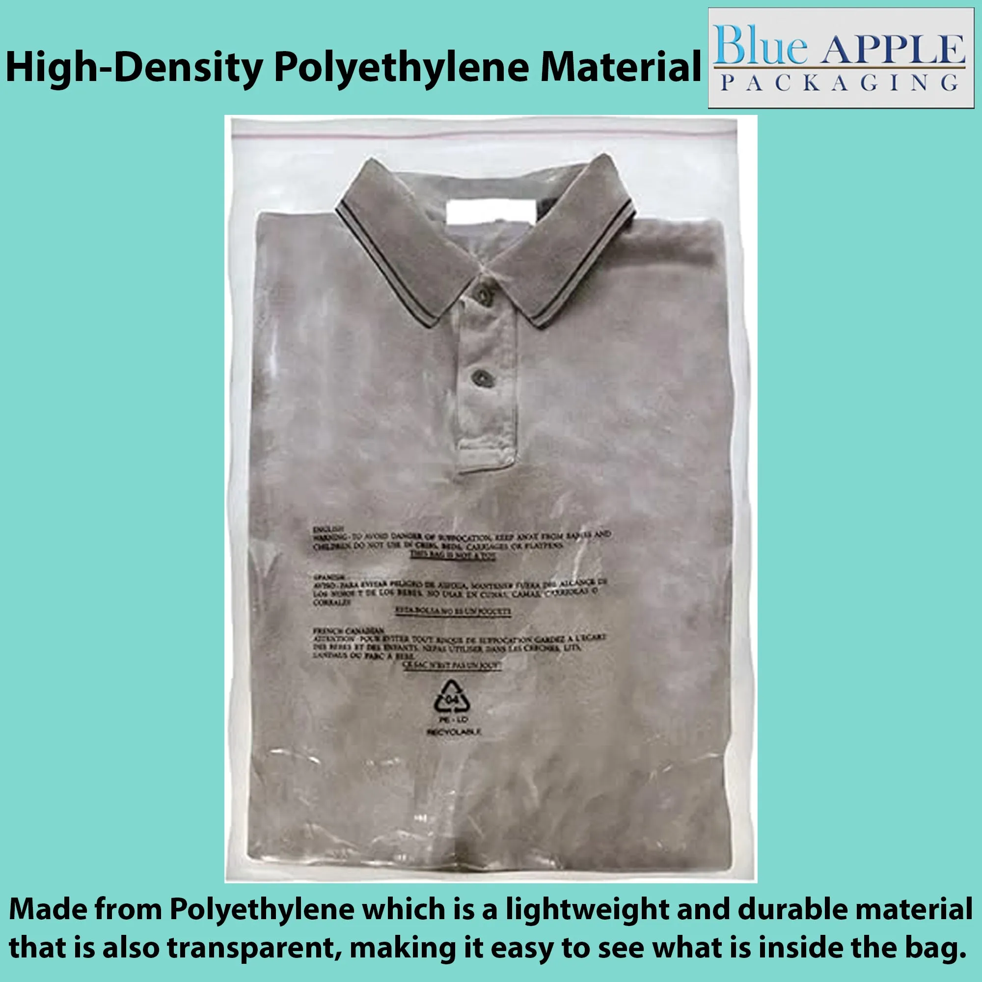 18X24 Inches Poly Bags With Suffocation Warning  1.5 Mil Lip and Tape