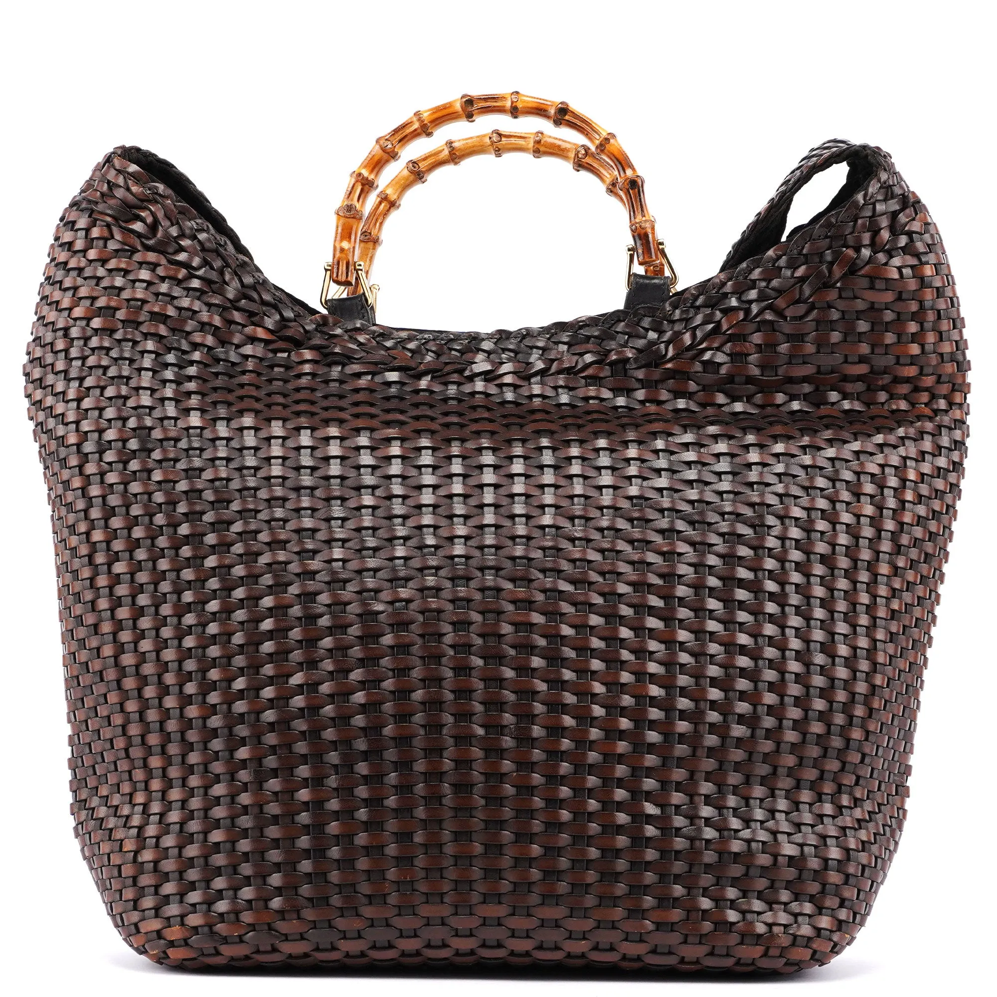 1996 Brown Woven Bamboo 2-Way Bag