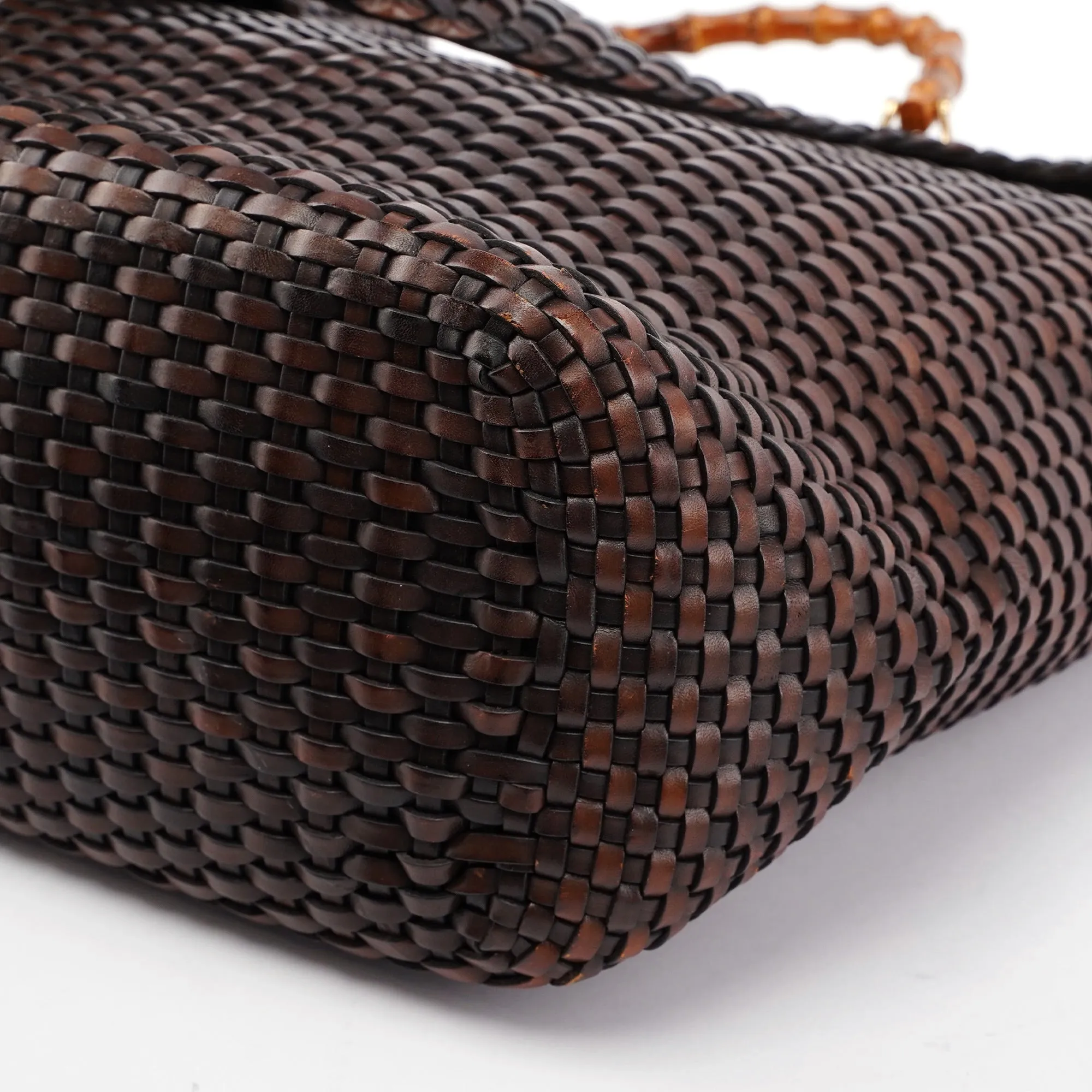 1996 Brown Woven Bamboo 2-Way Bag