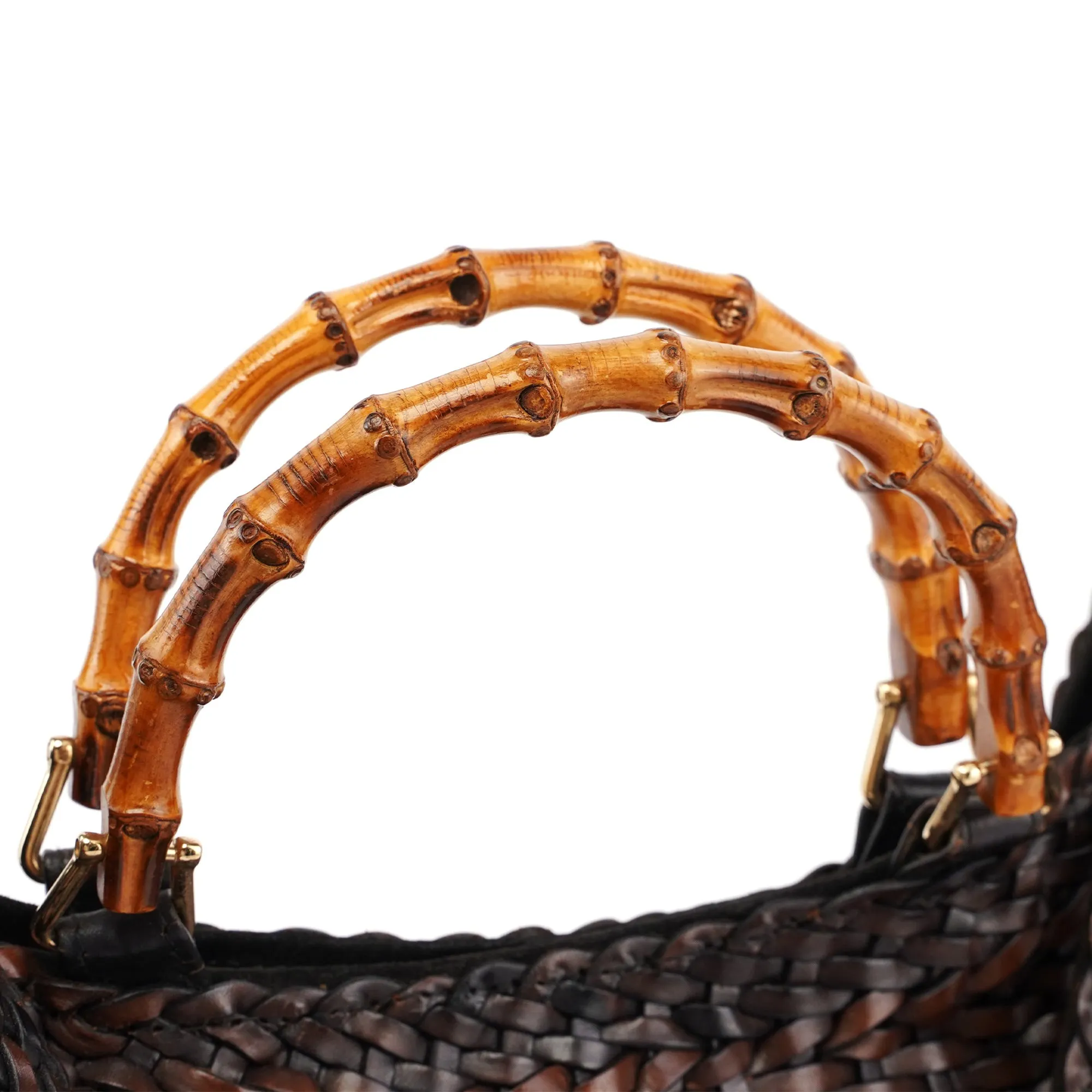 1996 Brown Woven Bamboo 2-Way Bag