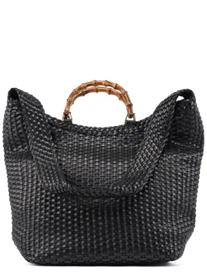 1996 Brown Woven Bamboo 2-Way Shoulder Bag