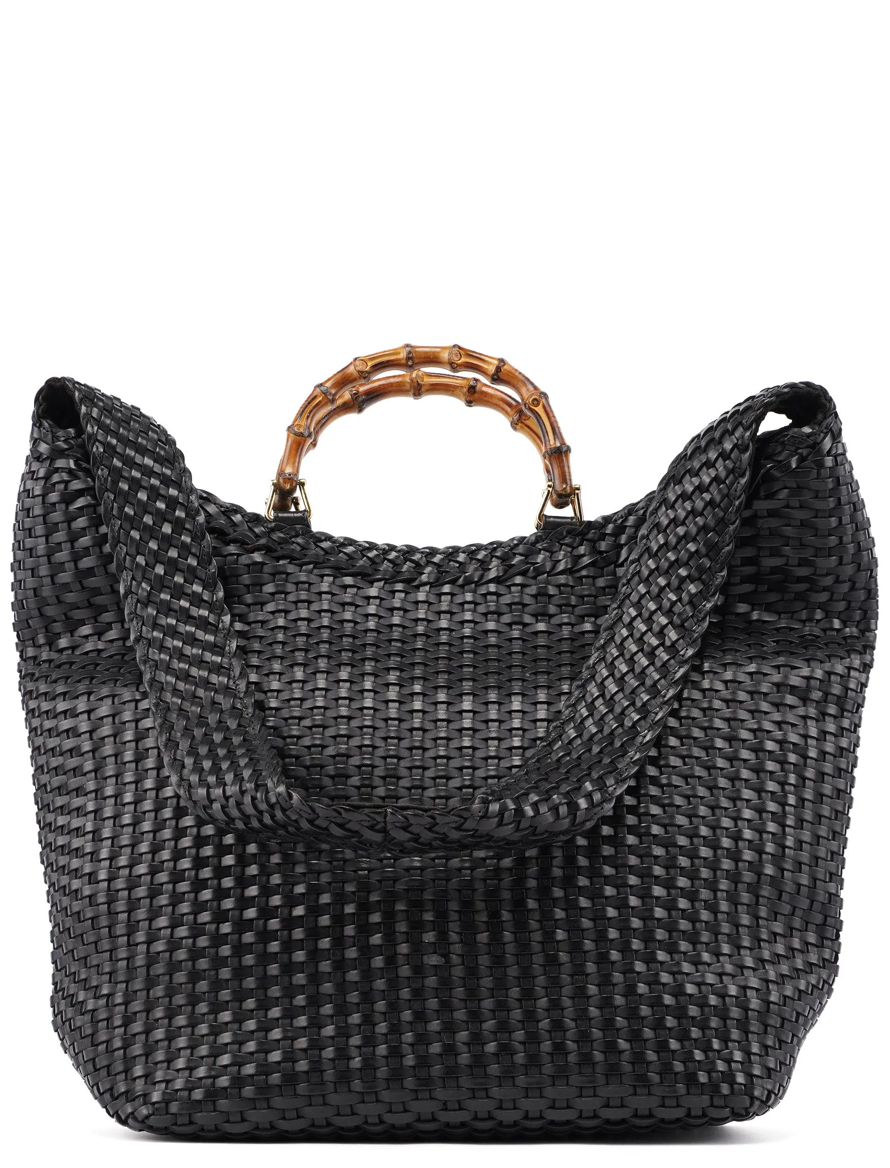 1996 Brown Woven Bamboo 2-Way Shoulder Bag