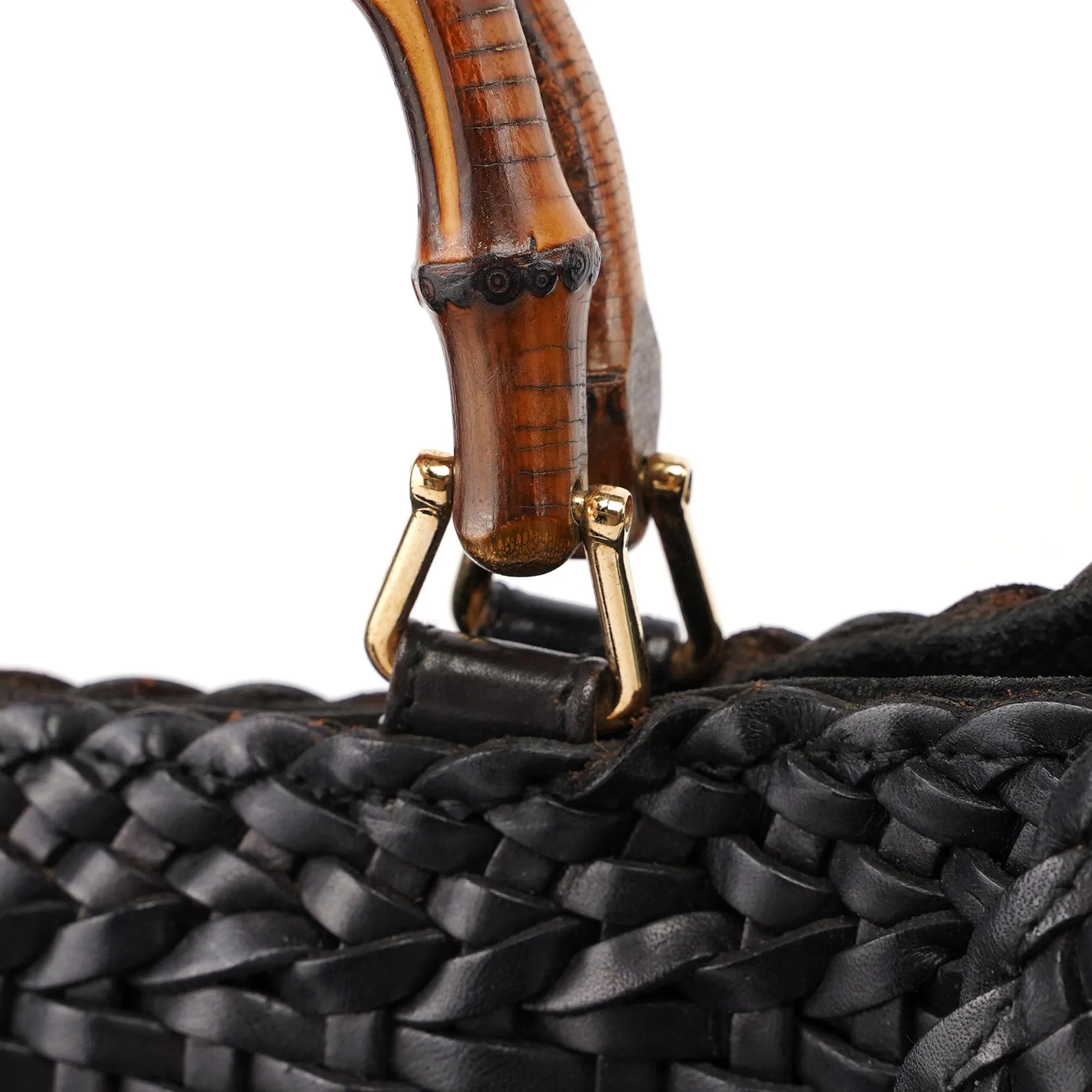 1996 Brown Woven Bamboo 2-Way Shoulder Bag