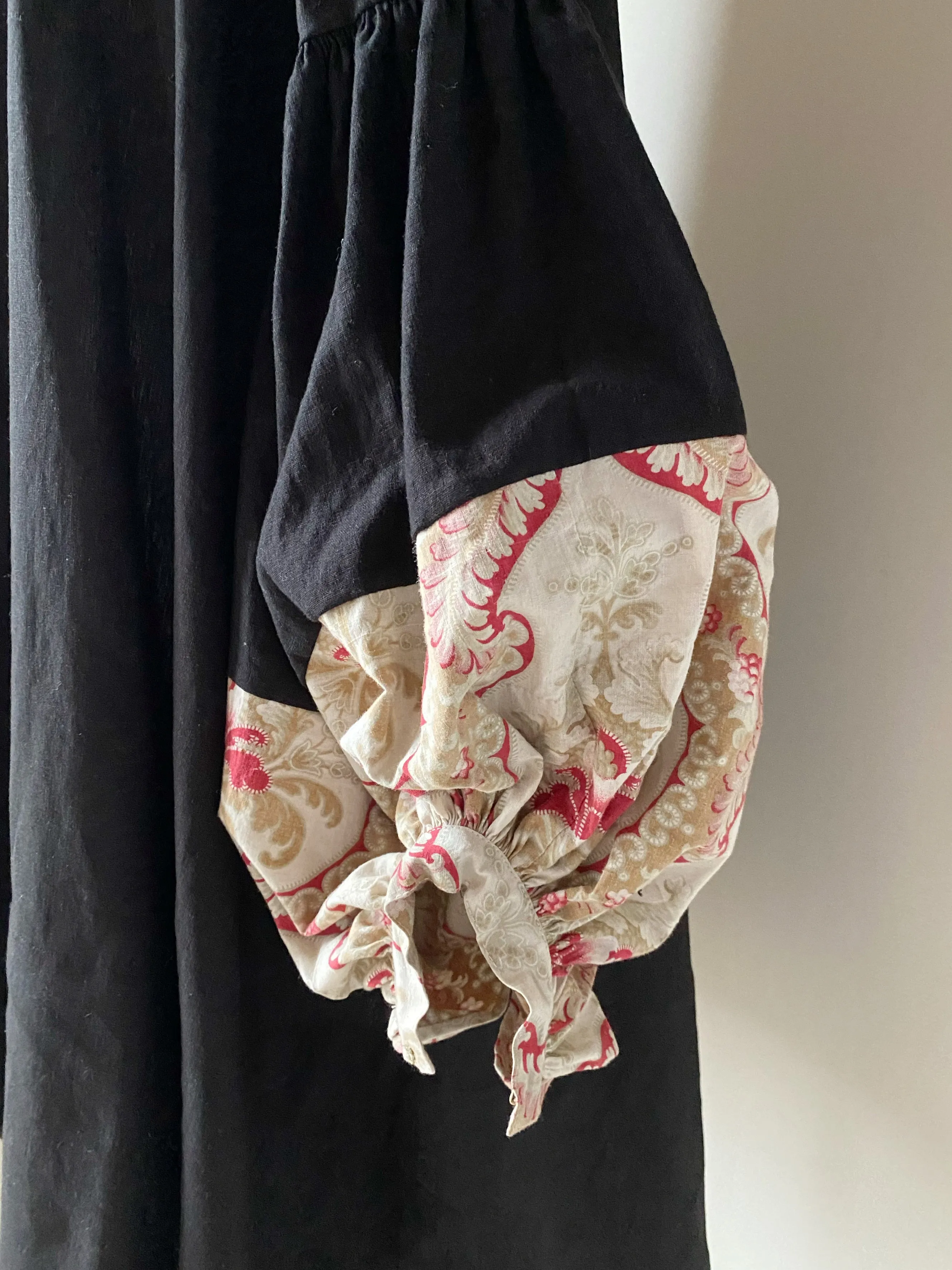 19th century french printed textile patched balloon sleeve dress