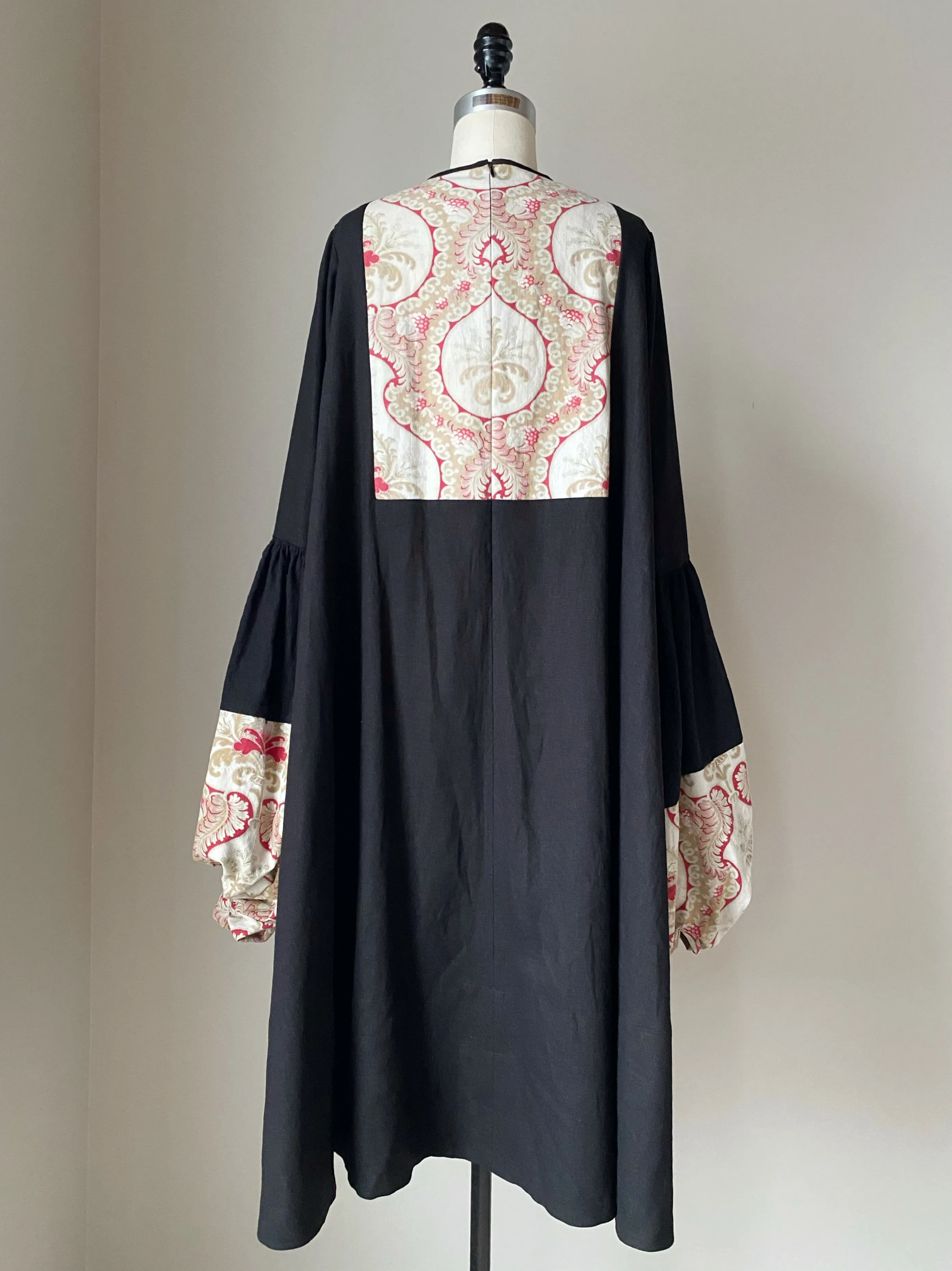 19th century french printed textile patched balloon sleeve dress