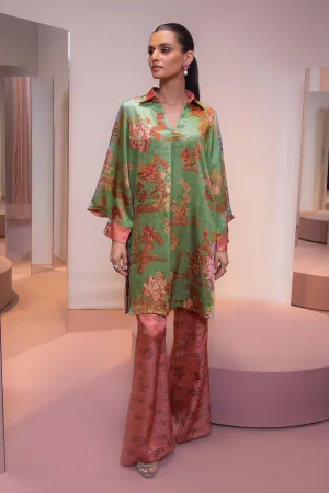 2 Pc Printed Chamois Silk Suit With Chamois Silk Trouser