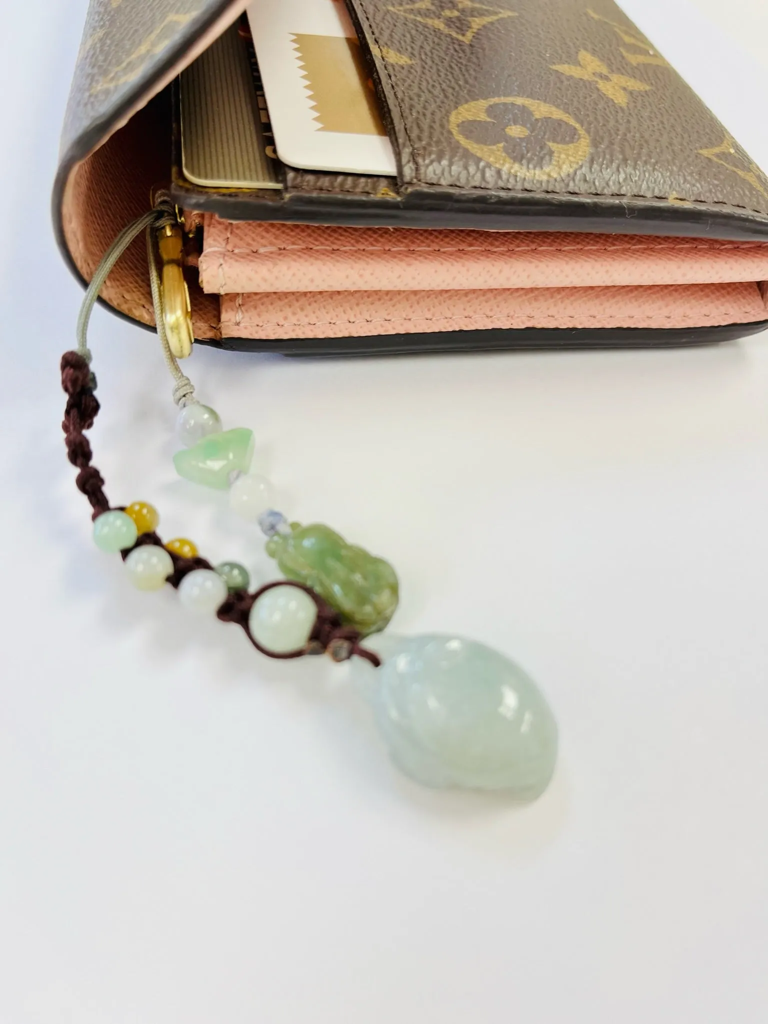 24kt YG Hand Granulated Bead Paired w/ Burmese Green Jadeite Pei Yao/Pixiu & Coin & Rutilated Quartz Charm