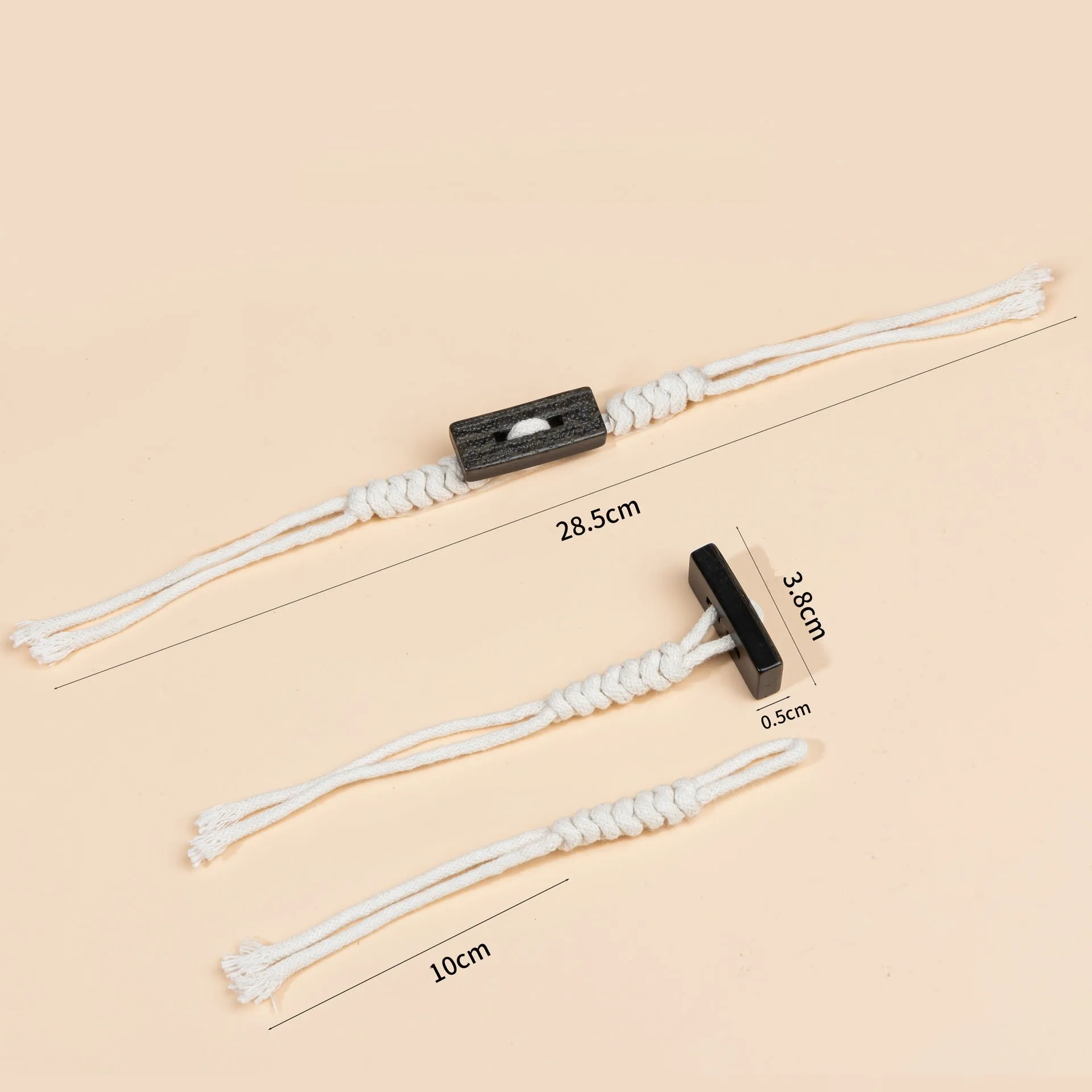 28cm Beige Hemp Rope Sew-on Rectangular Resin Toggle Buttons 5pcs