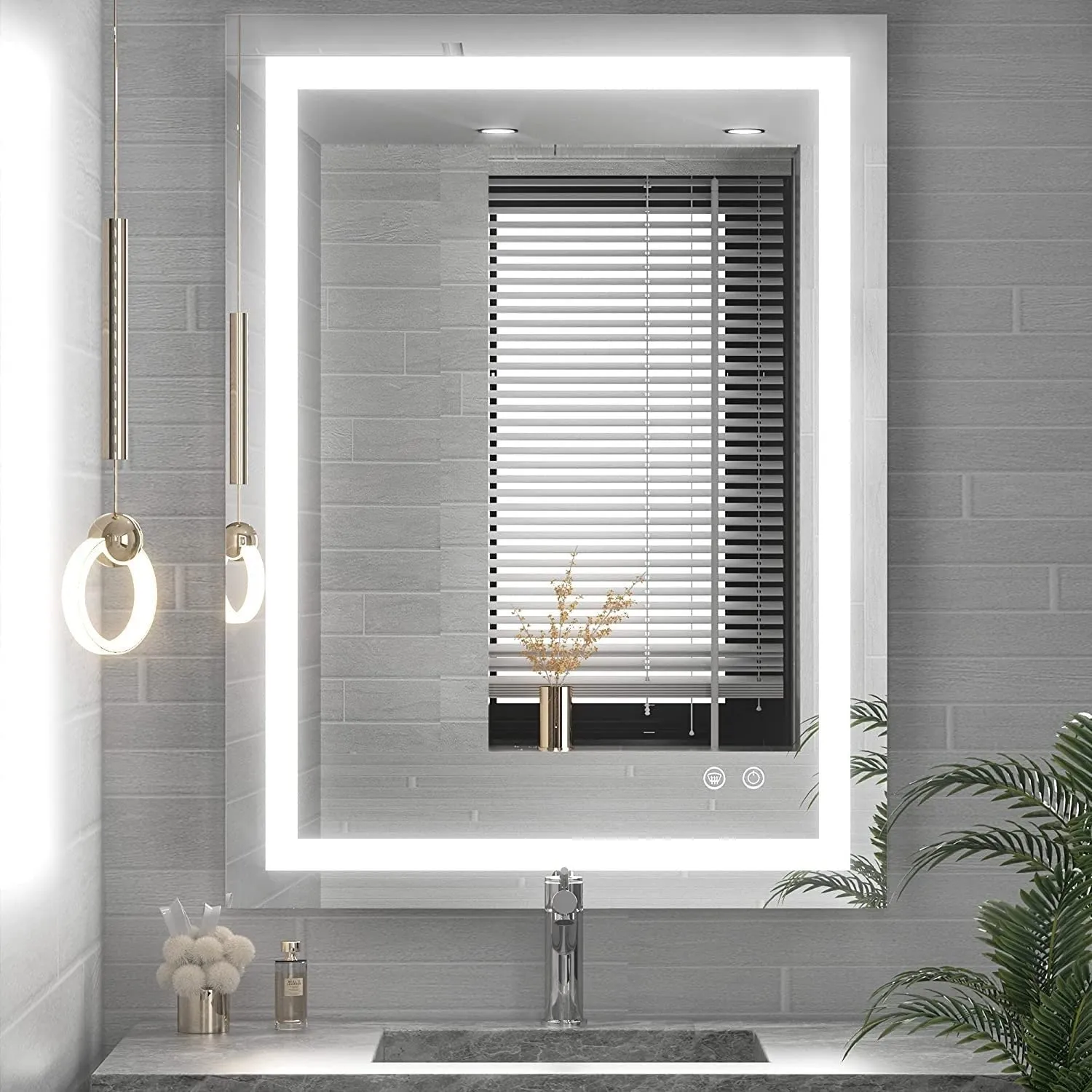 36 X 28 Bathroom Led Vanity Makeup Mirror Dimmable Anti-Fog Wall