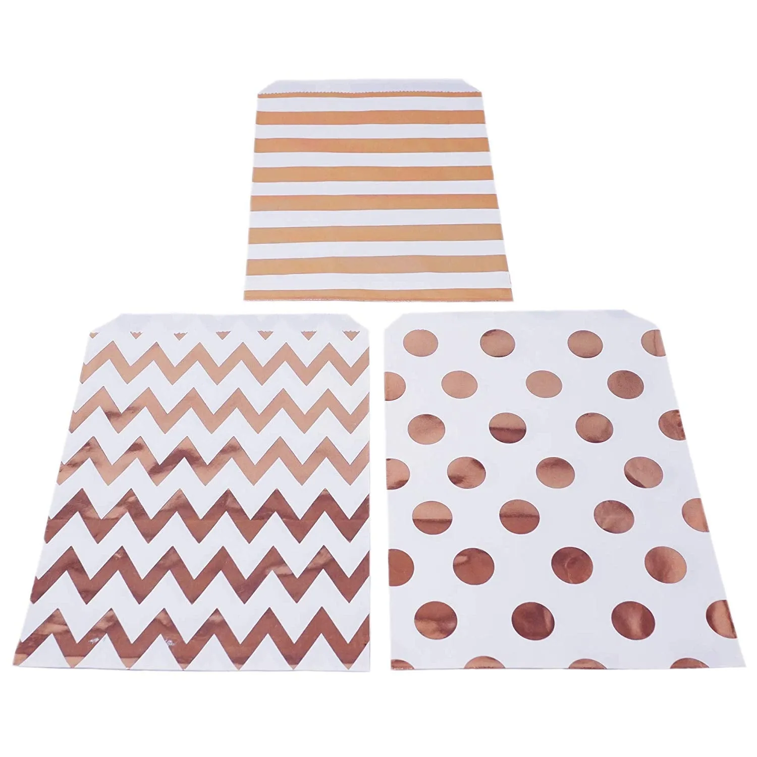 48 Polka Dot Chevron Rose Gold Food Candy Treat Party Favor Bags 5x7 Gift