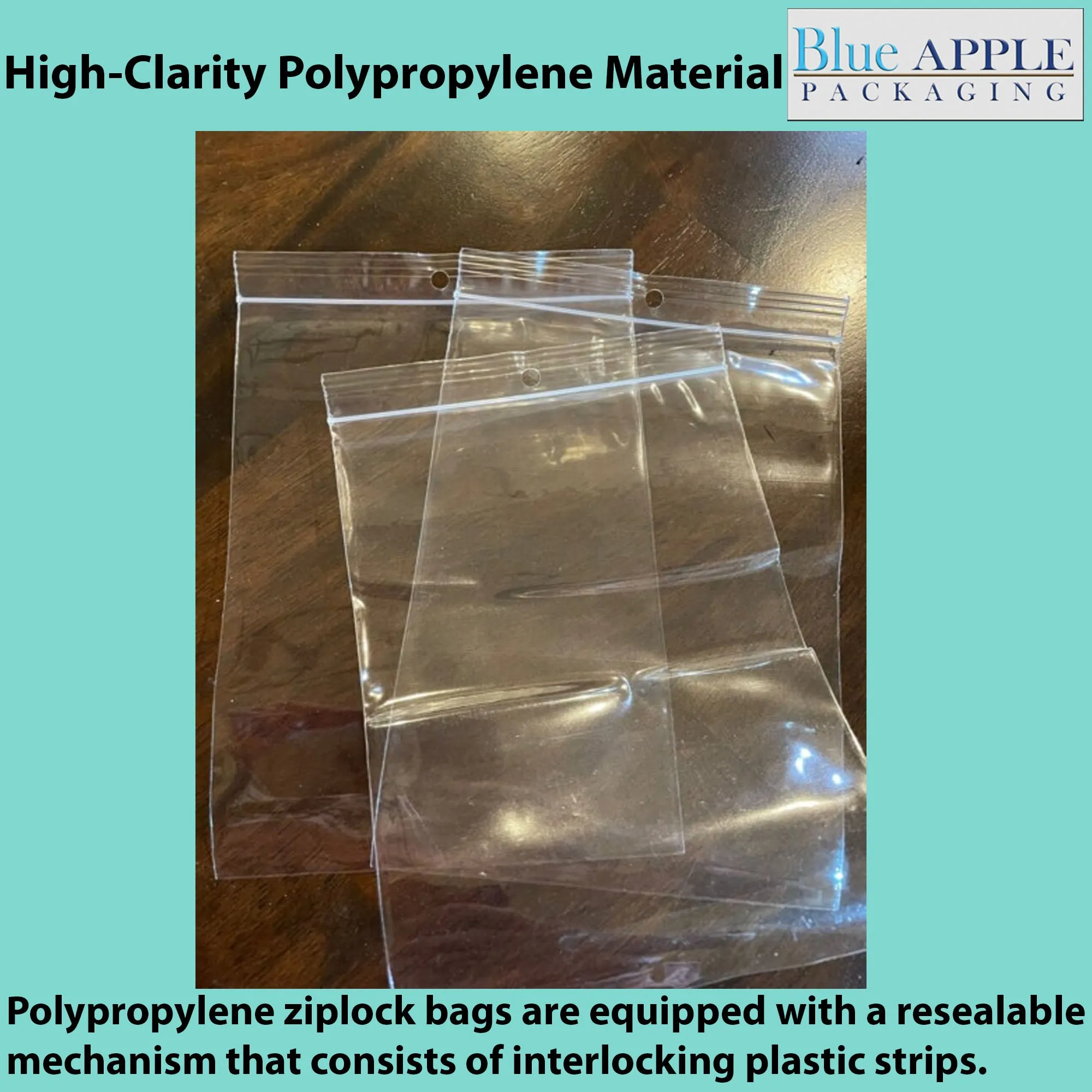 6X9 Inches Polypropylene ZipLock Bags W/ Hang Hole 2 Mil Clear