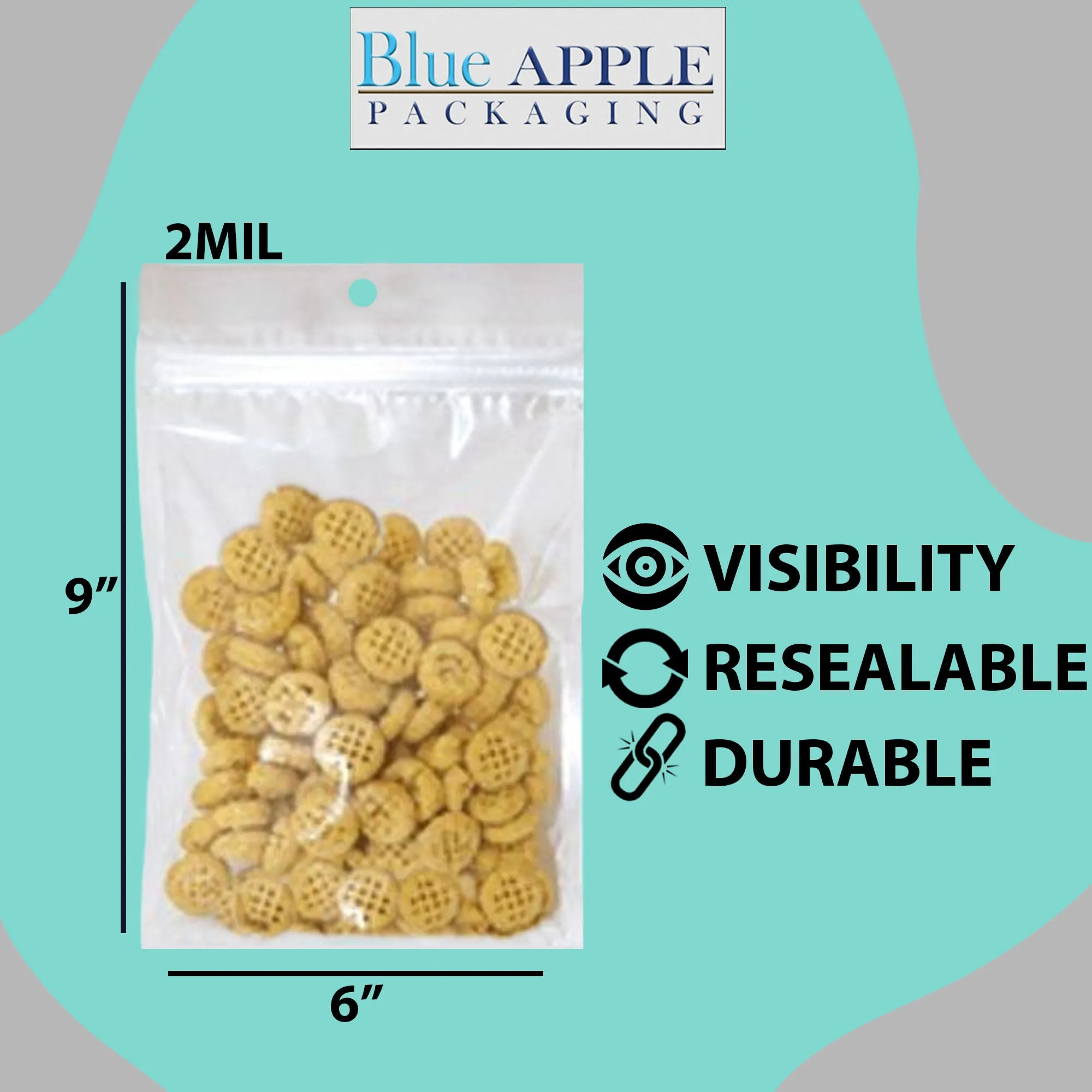 6X9 Inches Polypropylene ZipLock Bags W/ Hang Hole 2 Mil Clear