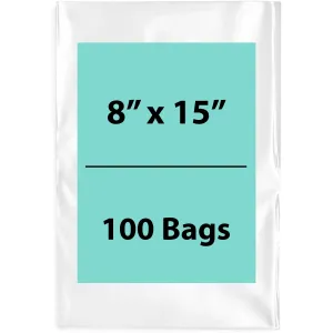 8X15 inches Clear Flat Poly Bags 2Mil Open Top (LDPE)