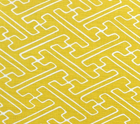 Alan Campbell Fabric: Saya Gata - Custom Taxicab Yellow on White Belgian Linen / Cotton