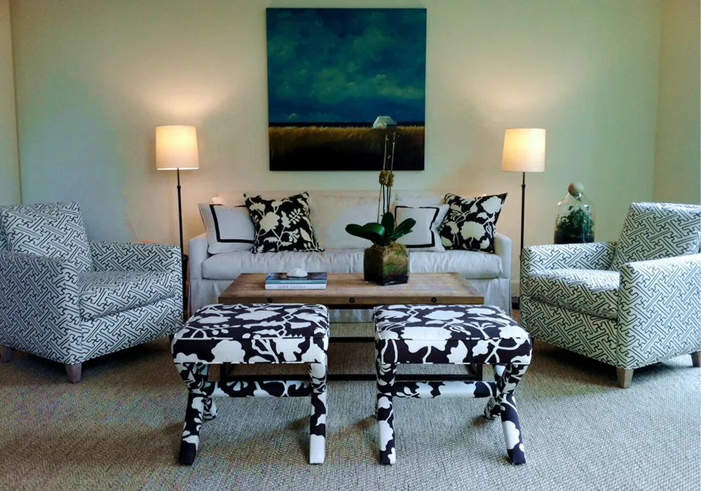 Alan Campbell Fabric: Saya Gata Lines - Custom Black on White Belgian Linen/Cotton