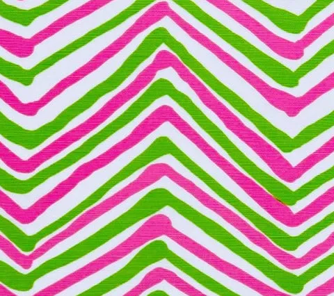 Alan Campbell Fabric: Zig Zag Multicolor - Custom Pink / Green on White Belgian Linen / Cotton