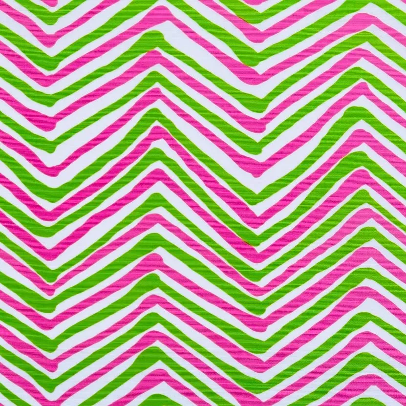 Alan Campbell Fabric: Zig Zag Multicolor - Custom Pink / Green on White Belgian Linen / Cotton