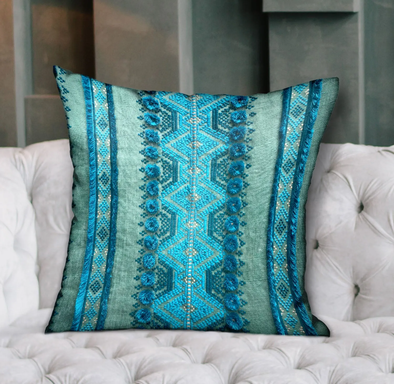 Alexandrite Stripe Green Geometric Luxury Throw Pillow