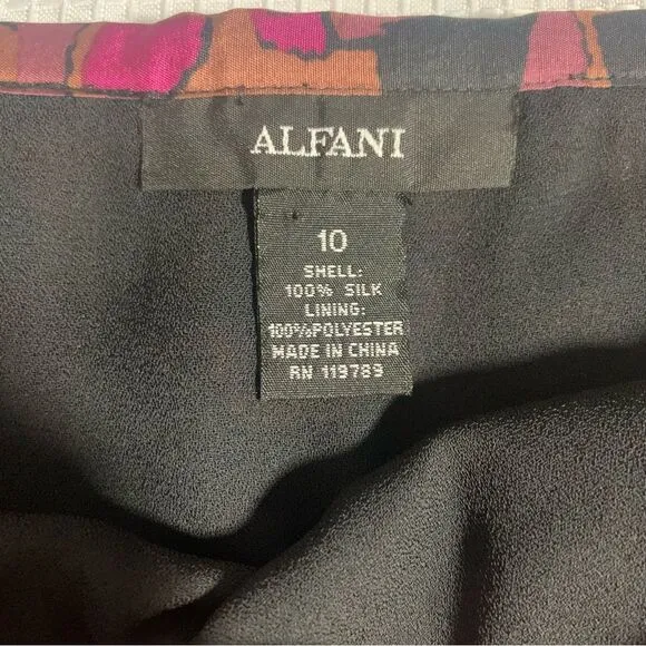 ALFANI 100% Silk Pink Black Printed Midi Skirt