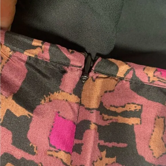 ALFANI 100% Silk Pink Black Printed Midi Skirt
