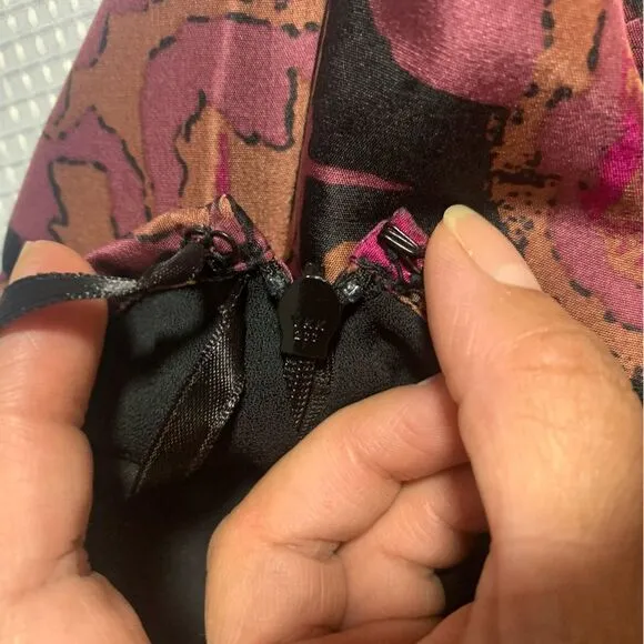 ALFANI 100% Silk Pink Black Printed Midi Skirt