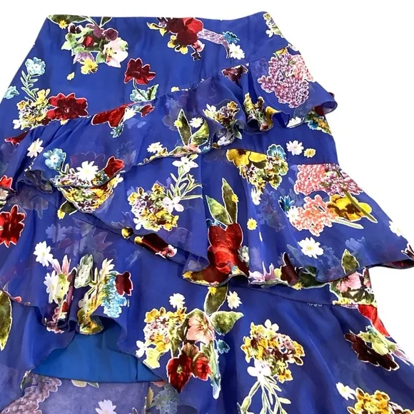 ALICE &amp; OLIVIA Mariel Colorful Bouquet Amera Asymmetrical Ruffle Skirt Size 8