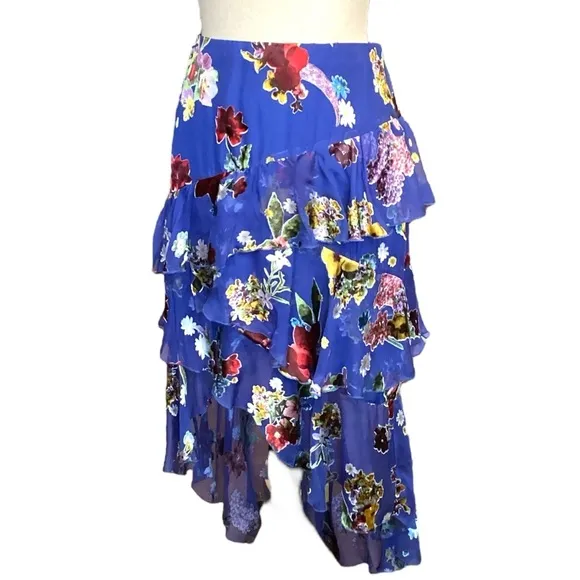 ALICE &amp; OLIVIA Mariel Colorful Bouquet Amera Asymmetrical Ruffle Skirt Size 8