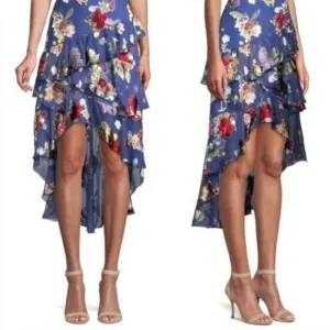 ALICE &amp; OLIVIA Mariel Colorful Bouquet Amera Asymmetrical Ruffle Skirt Size 8