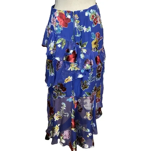 ALICE &amp; OLIVIA Mariel Colorful Bouquet Amera Asymmetrical Ruffle Skirt Size 8