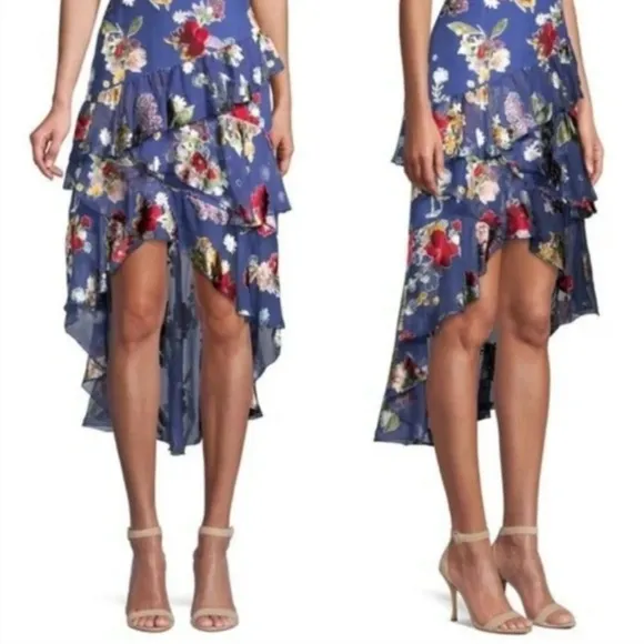 ALICE &amp; OLIVIA Mariel Colorful Bouquet Amera Asymmetrical Ruffle Skirt Size 8