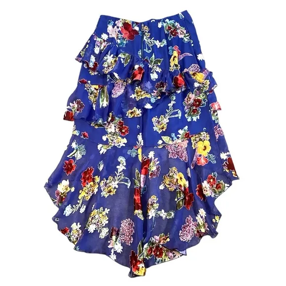 ALICE &amp; OLIVIA Mariel Colorful Bouquet Amera Asymmetrical Ruffle Skirt Size 8