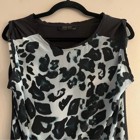 ALLSAINTS Riviera Leo Dress Animal Print Knotted Asymmetrical Sleeveless Grunge