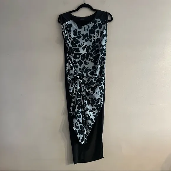 ALLSAINTS Riviera Leo Dress Animal Print Knotted Asymmetrical Sleeveless Grunge