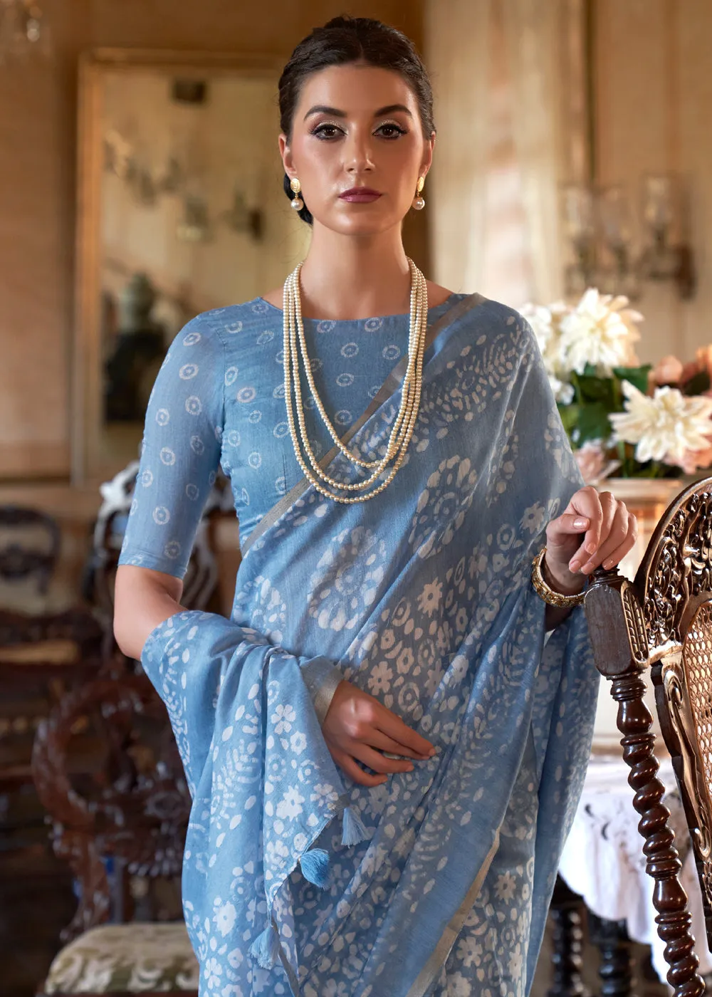Aqua Blue Light Weight Linen Saree