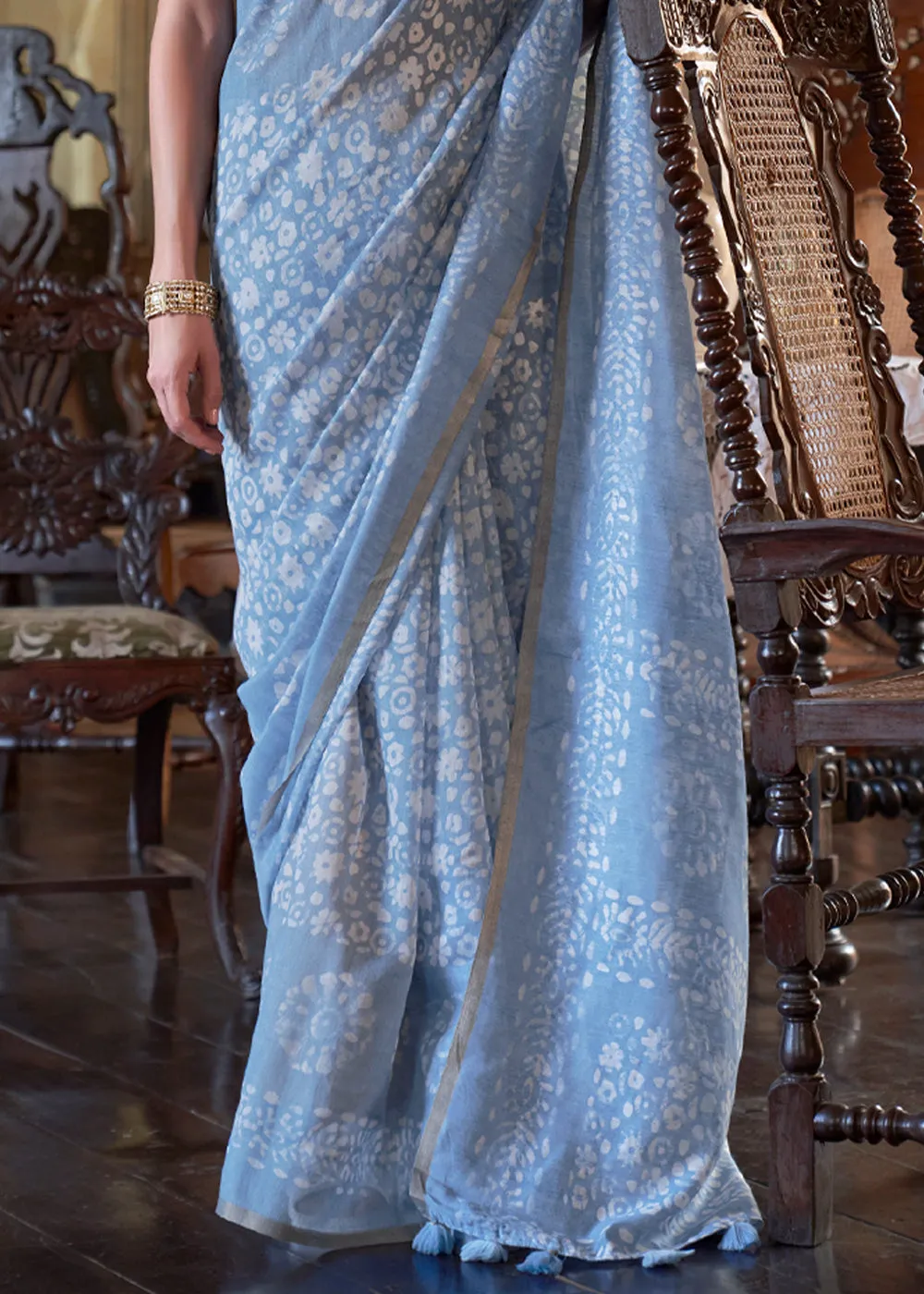 Aqua Blue Light Weight Linen Saree