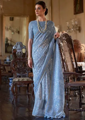 Aqua Blue Light Weight Linen Saree