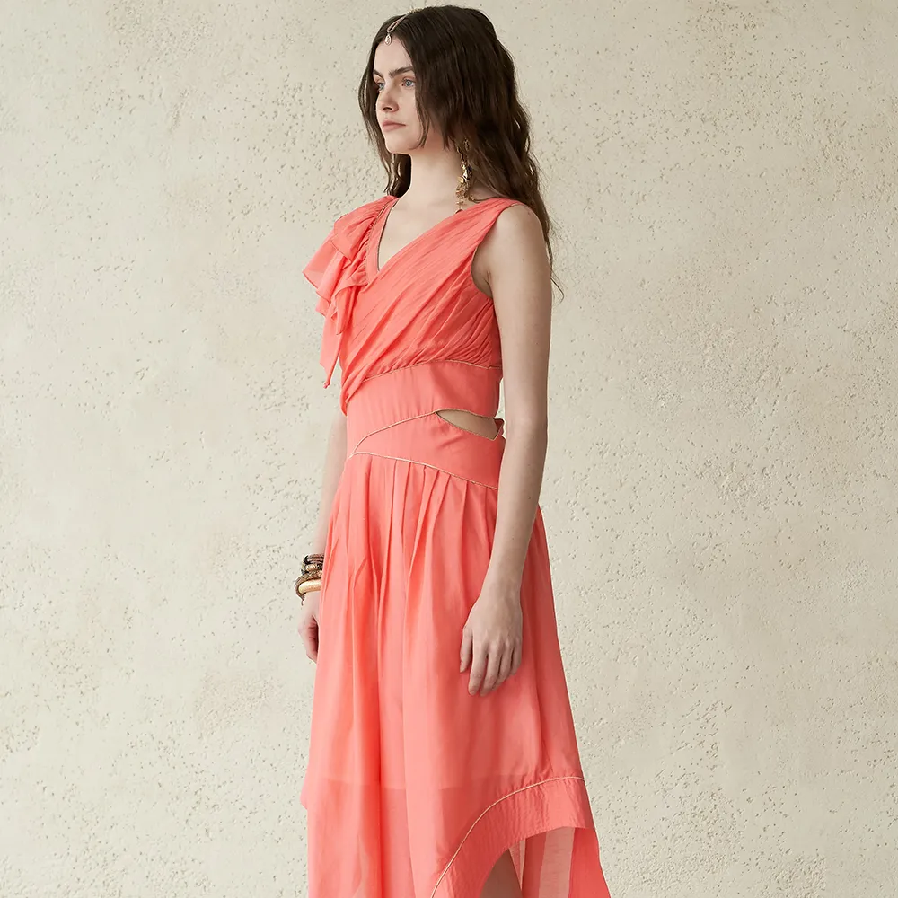 Asymmetric Sleeveless Wave Wide Silk Jumpsuit