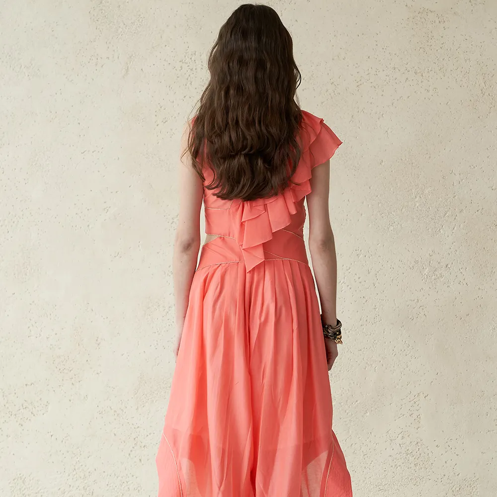 Asymmetric Sleeveless Wave Wide Silk Jumpsuit