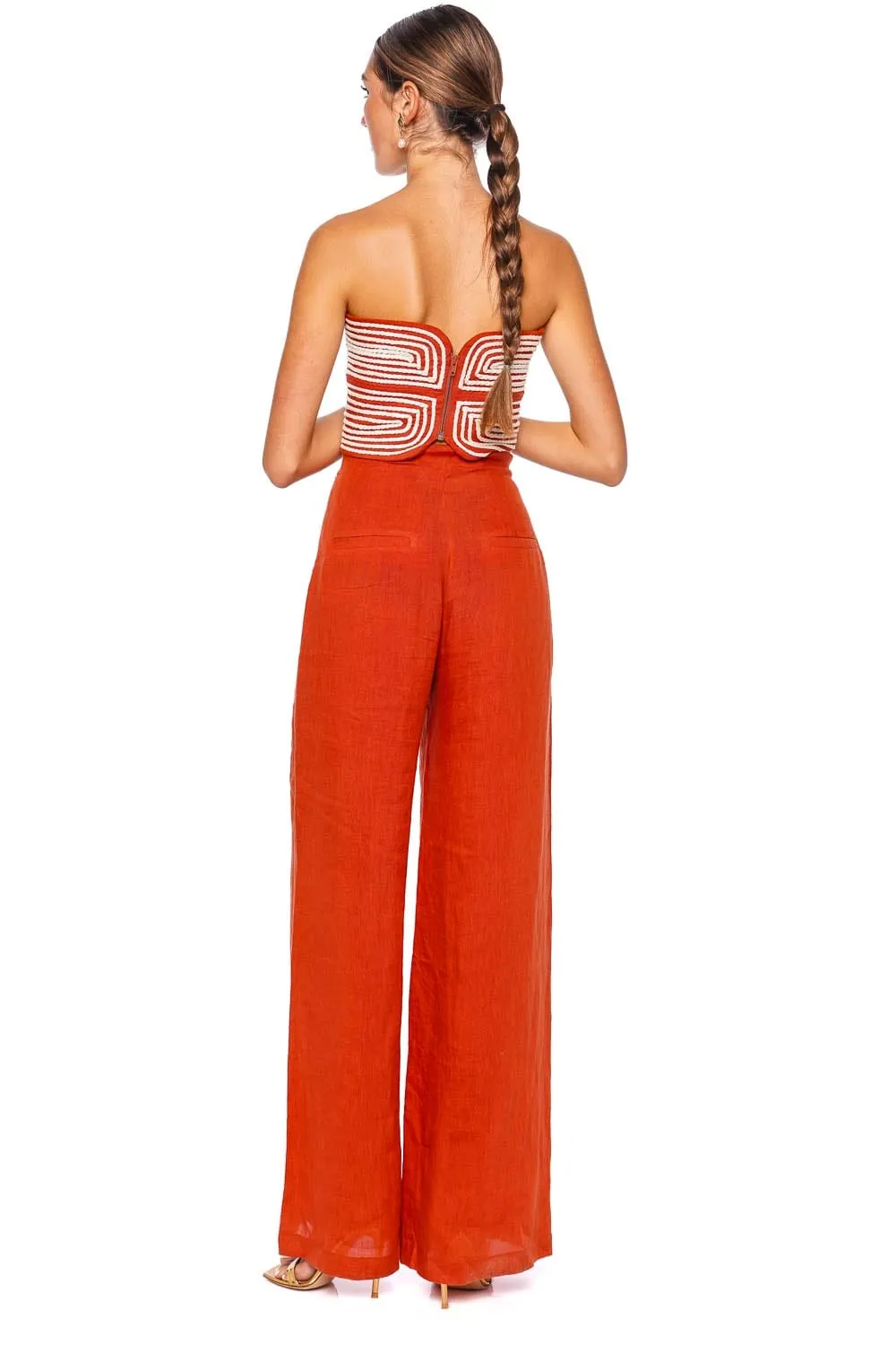 Baía Embroidered Linen Bustier Top